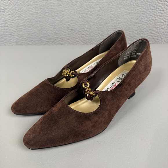 Mootsies Tootsies Shoes Womens 6.5M Brown Kitten Heels Mary Jane Chain Leather - Picture 1 of 12